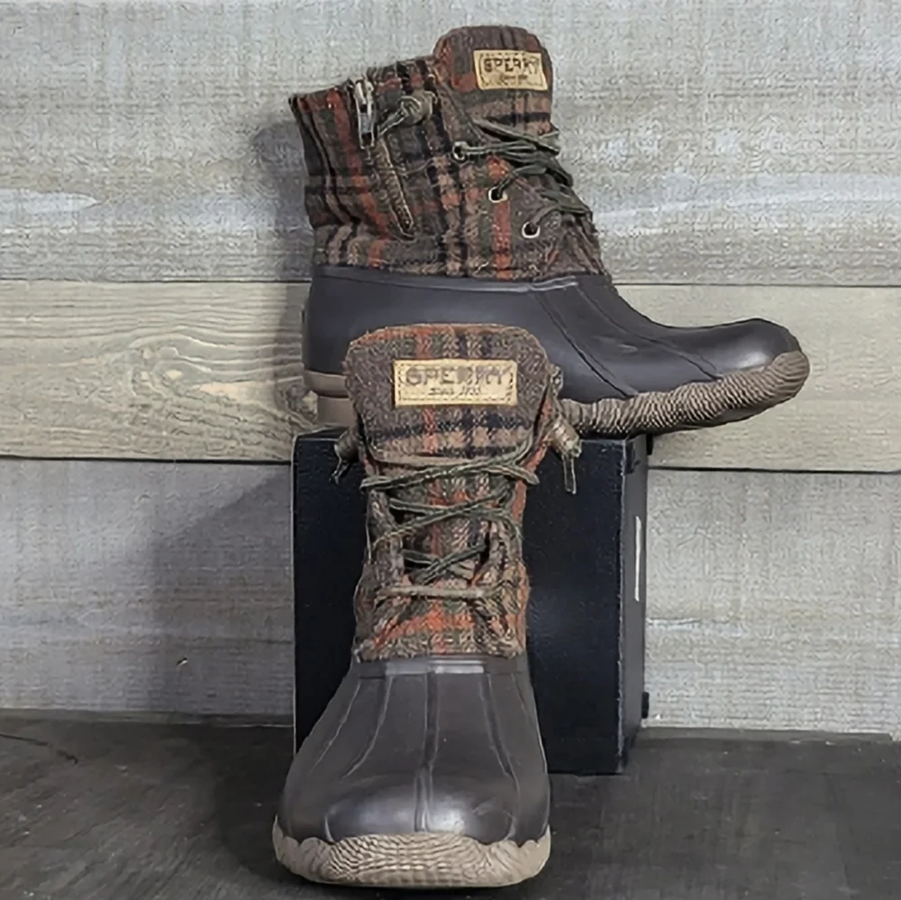 Sperry Women's Saltwater Plaid Duck Pull On Boots